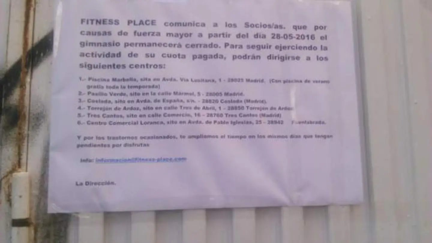 Comunicado de Fitness Place Comunicado de Fitness Place