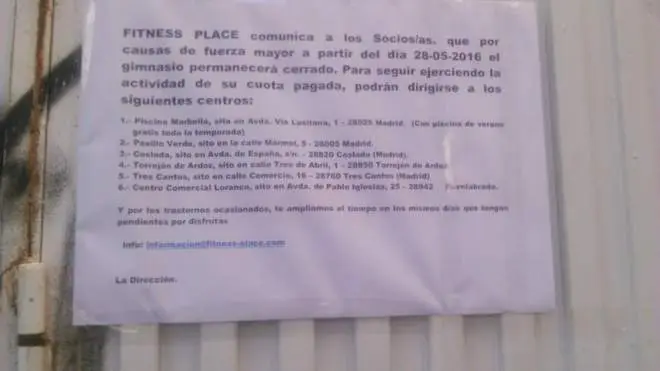 Comunicado de Fitness Place Comunicado de Fitness Place