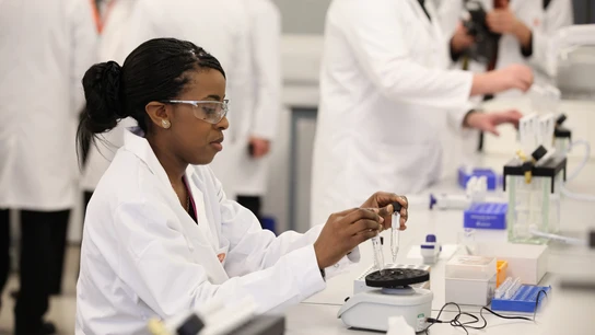 Una investigadora en un laboratorio Una investigadora en un laboratorio
