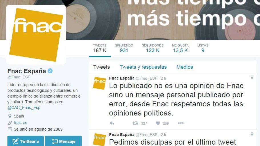 Fnac pide disculpas por el tuit erróneo sobre Podemos