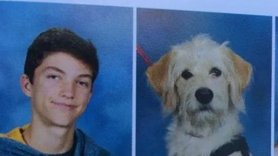 Harry junto a su mascota Taffy, en la foto del anuario Harry junto a su mascota Taffy, en la foto del anuario