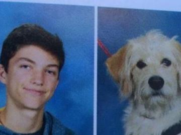 Harry junto a su mascota Taffy, en la foto del anuario Harry junto a su mascota Taffy, en la foto del anuario