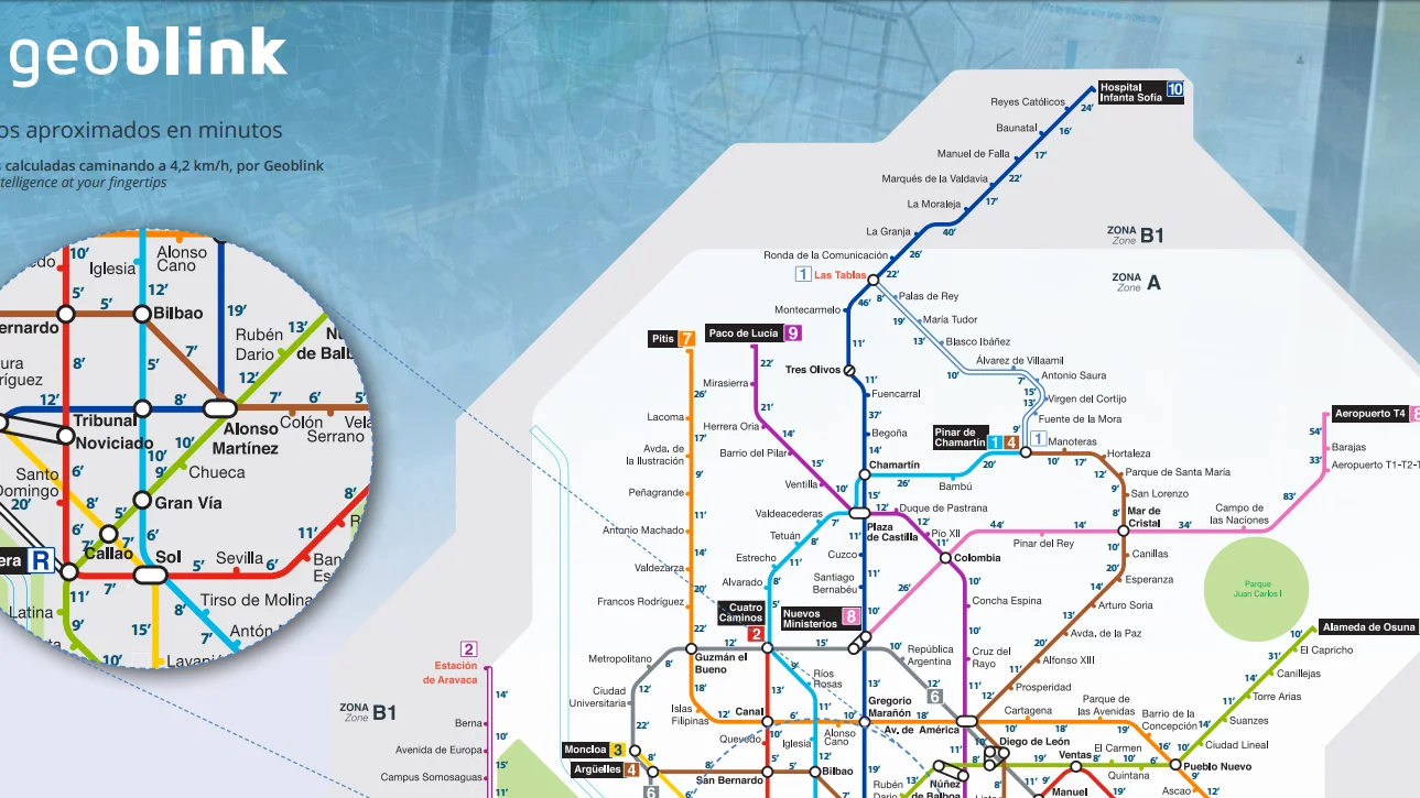 Extracto del plano de Metro por minutos creado por 'Geoblink'