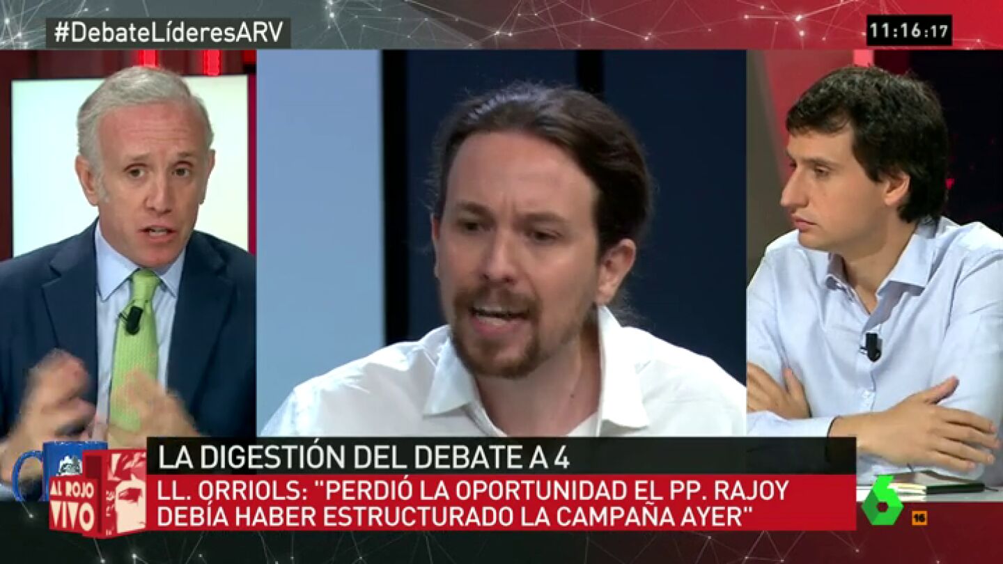 Frame 95.592253 de: Eduardo Inda: "Vi muy tocado a Pablo Iglesias en el debate, solo hab&iacute;a que verle la cara"