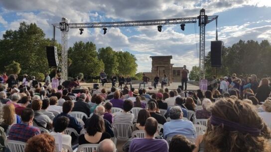 Un momento del acto de Podemos en el Templo de Debod