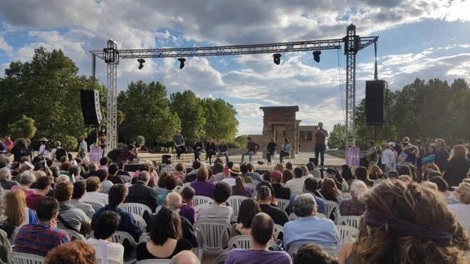 Un momento del acto de Podemos en el Templo de Debod