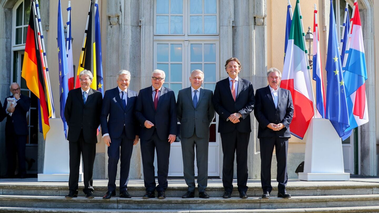 Los ministros de Exteriores de los seis pa&iacute;ses fundadores de la Uni&oacute;n Europea, en Berl&iacute;n