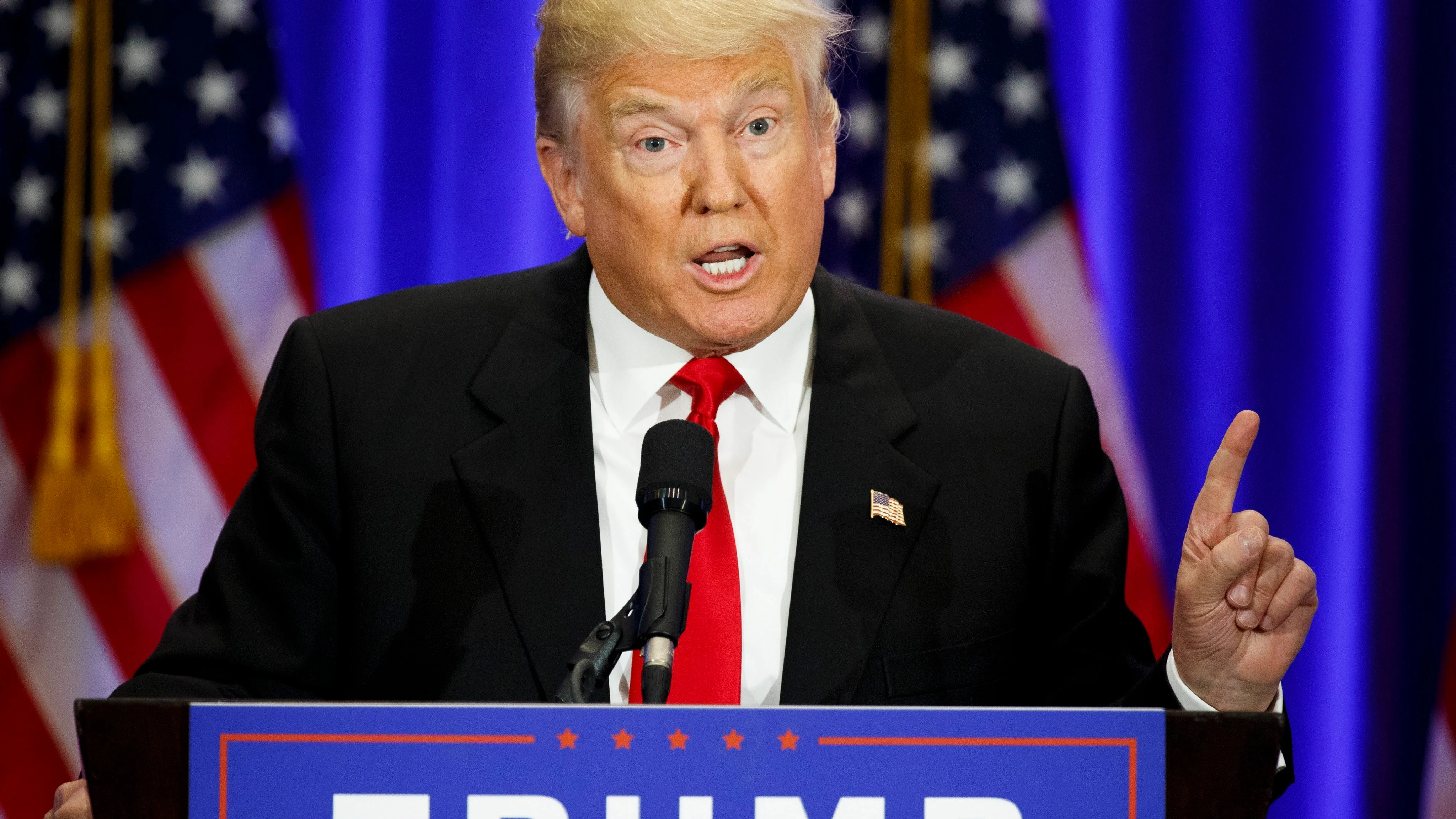 El candidato republicano Donald Trump durante un discurso en Nueva York