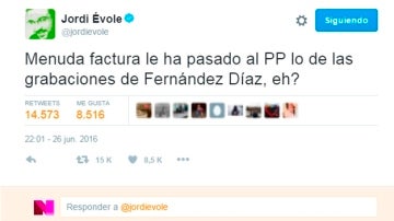 Tuit de Jordi Évole tras las elecciones del 26J