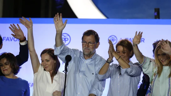 Mariano Rajoy, en el balcón de Génova Mariano Rajoy, en el balcón de Génova