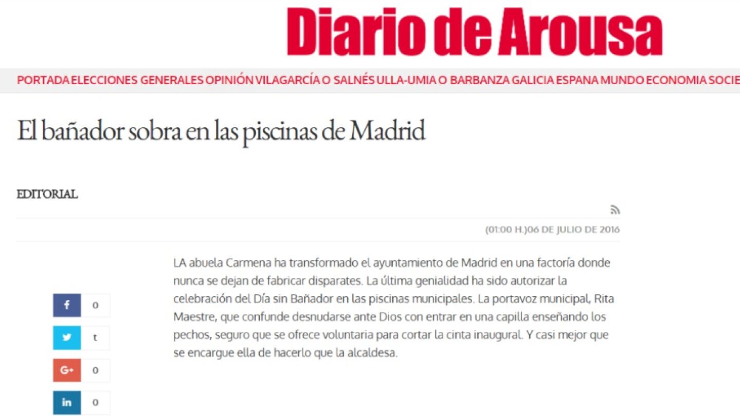 Pantallazo del editorial del 'Diario de Arousa' sobre el D&iacute;a sin Ba&ntilde;ador