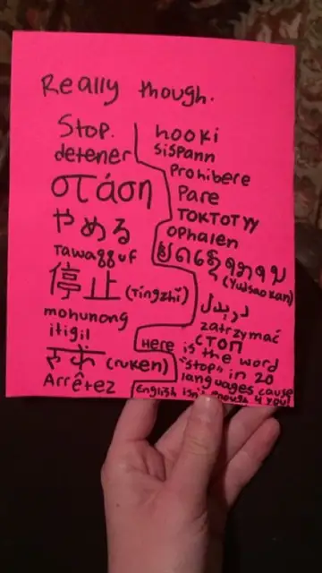 Al final de la carta la Ava le pide a las abusonas que paren en 20 idiomas Al final de la carta la Ava le pide a las abusonas que paren en 20 idiomas