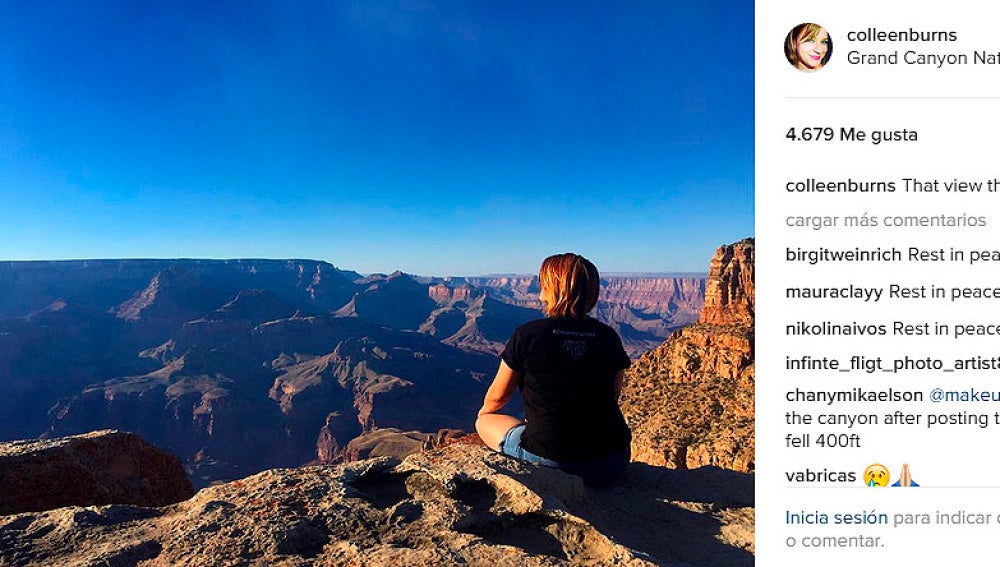 Colleen Burns publicó una imagen en Instagram antes de caer por el Gran Cañón