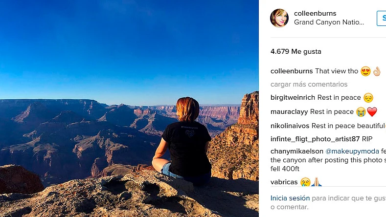 Colleen Burns publicó una imagen en Instagram antes de caer por el Gran Cañón Colleen Burns publicó una imagen en Instagram antes de caer por el Gran Cañón