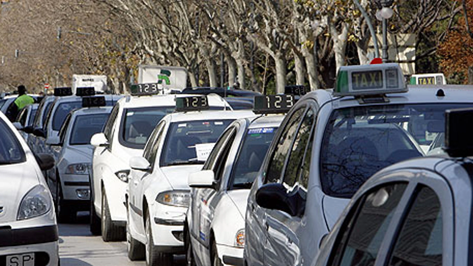 Imagen de archivo de unos taxis en Valencia