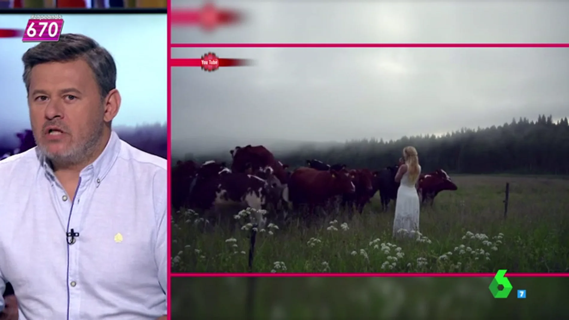 Frame 61.609336 de: Lorena Castell sobre el vídeo de la mujer que canta a las vacas: "Mejor en un prado que en unos baños"