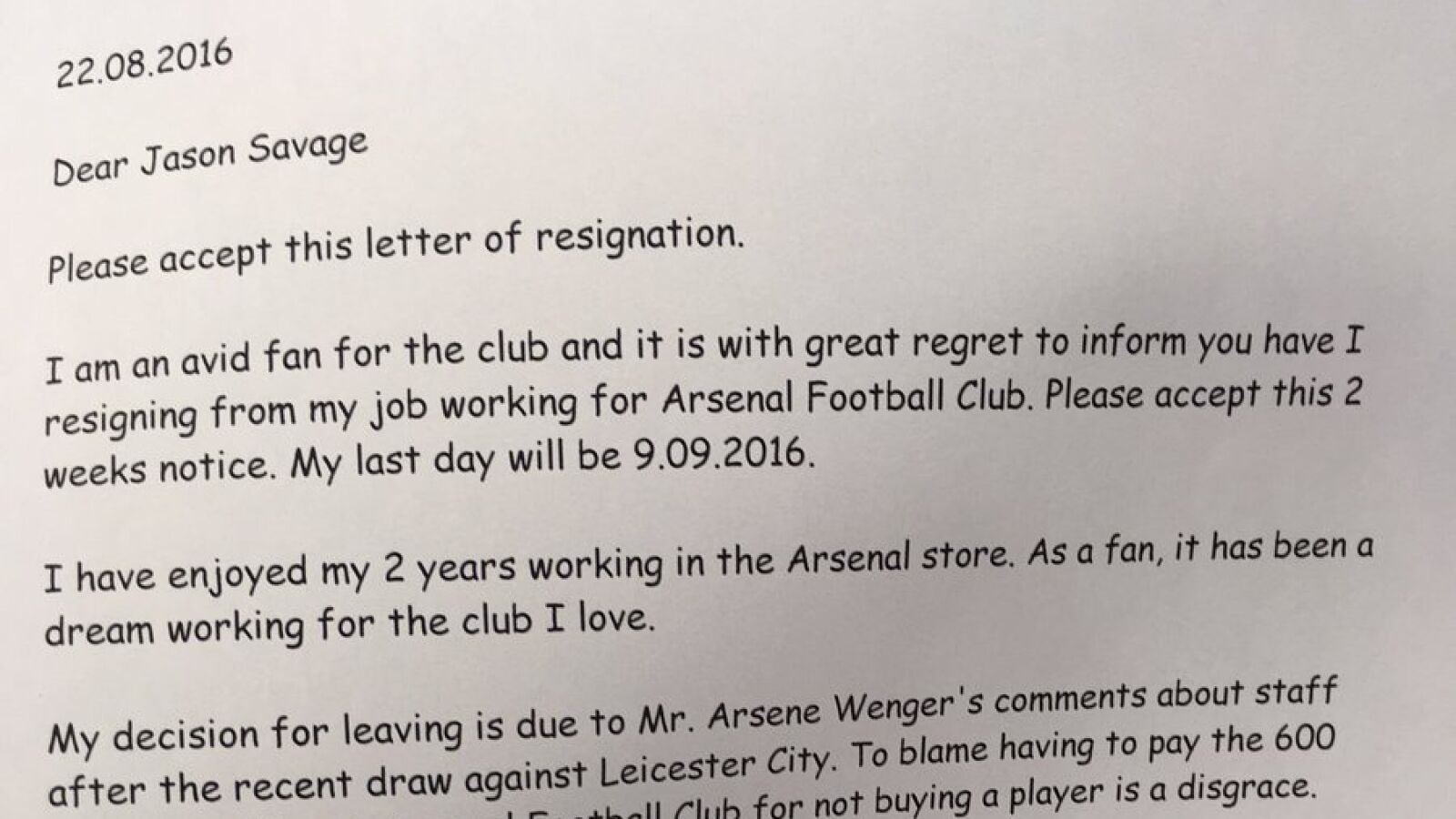 Dimite para que Wenger pueda fichar