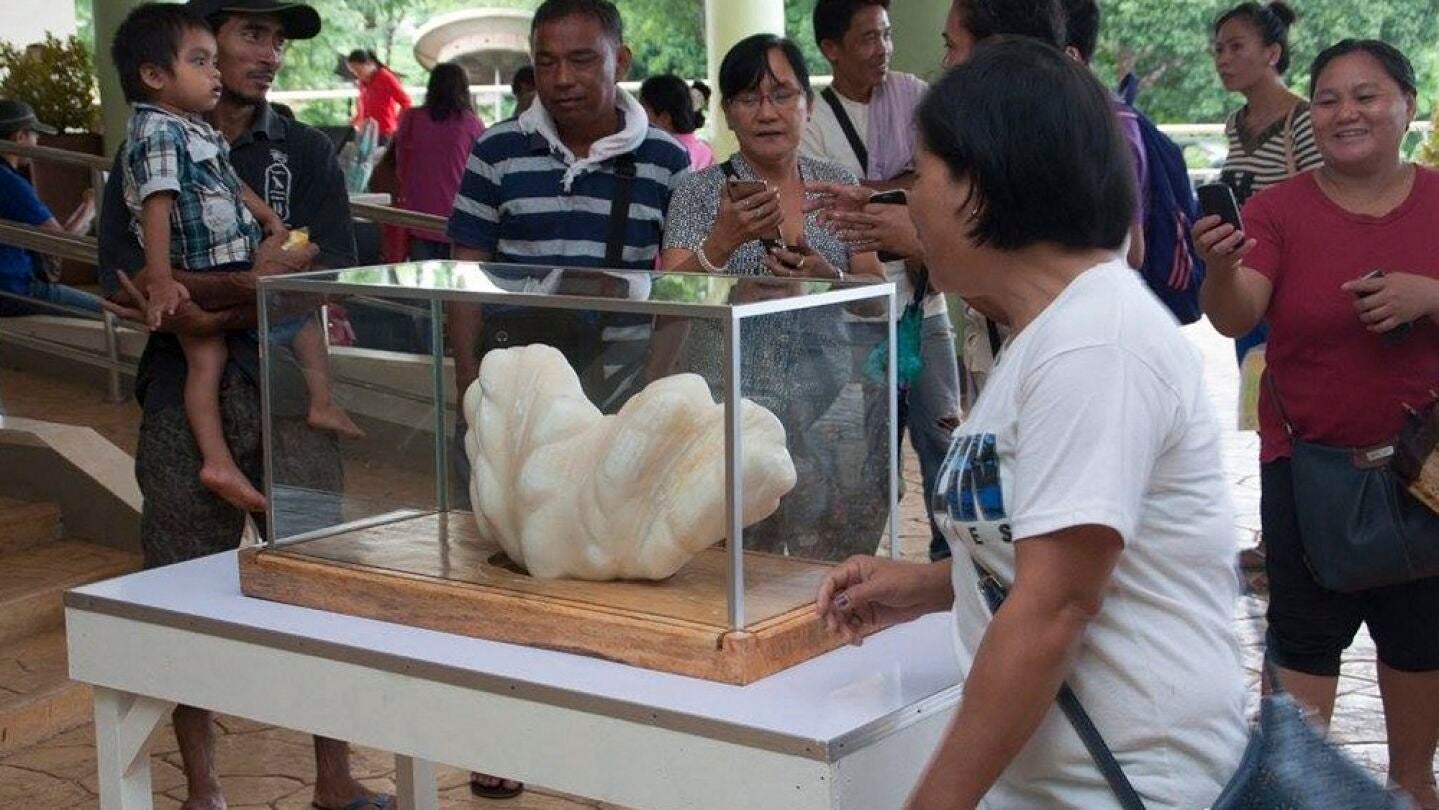 ciudadanos filipinos contemplan y fotograf&iacute;an la perla gigante