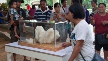 Ciudadanos filipinos contemplan y fotografían la perla gigante