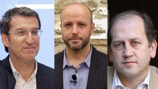 Alberto N&uacute;&ntilde;ez Feij&oacute;o (PPdeG), Luis Villares (En Marea) y Xoaqu&iacute;n Fern&aacute;ndez Leiceaga (PSdeG)