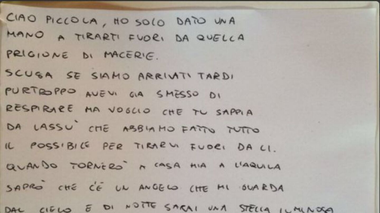 Carta de un bombero a una ni&ntilde;a fallecida en el terremoto de Italia