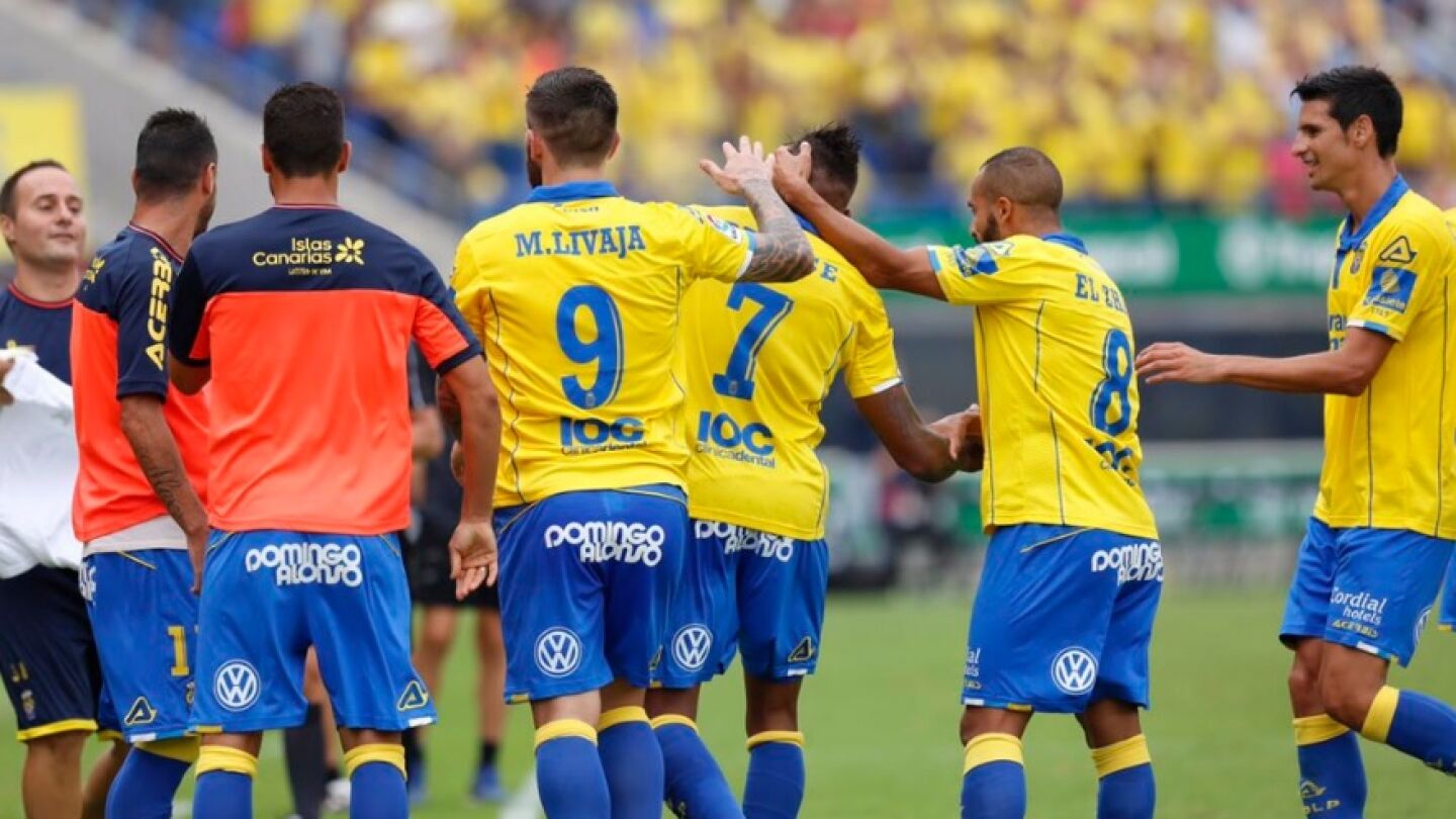 Las Palmas celebrando el gol de Boateng ante el Granada