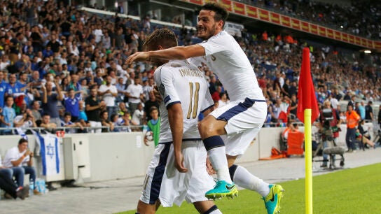 Italia celebrando el gol de Immobile en Israel.