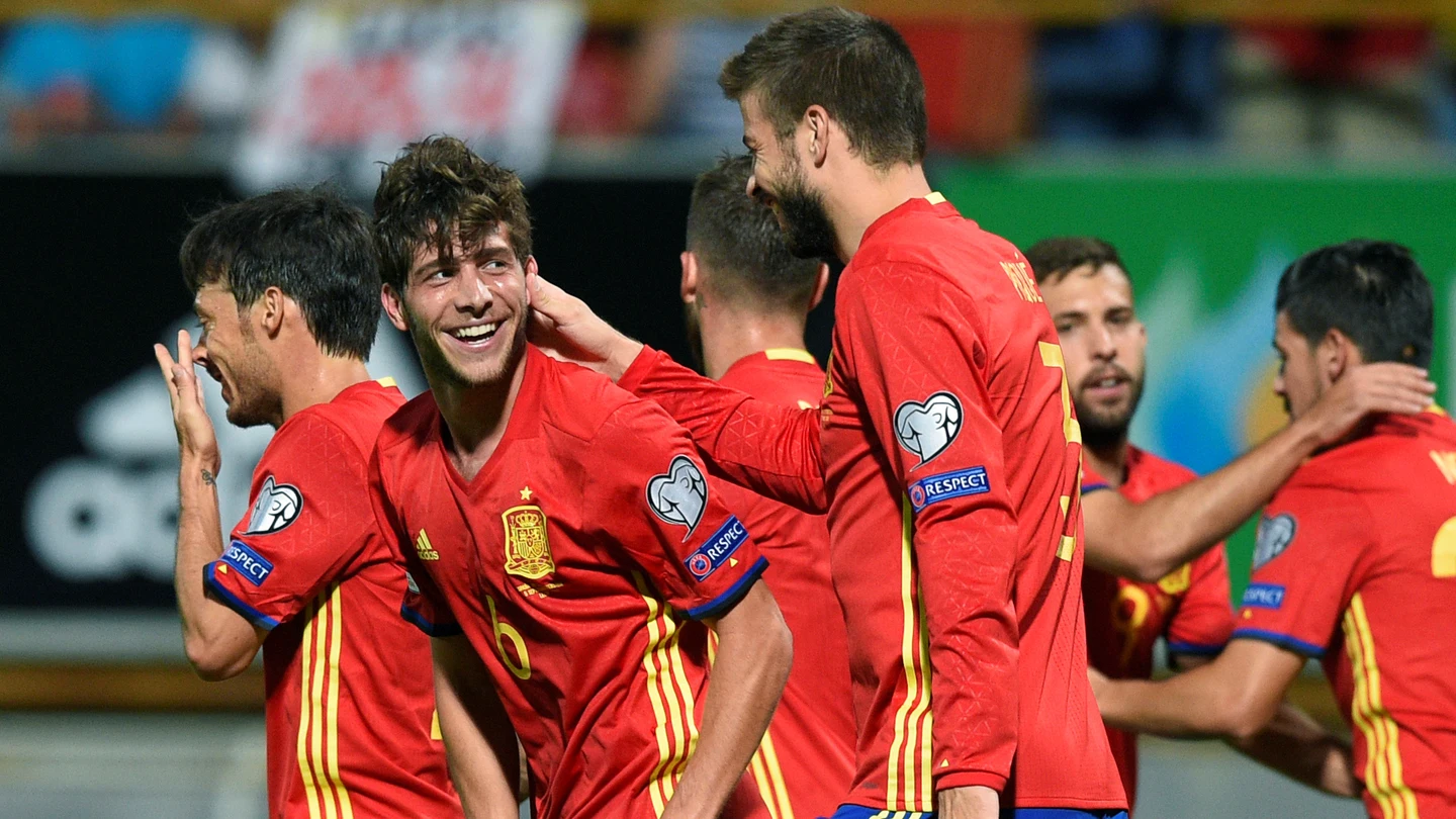 Sergi Roberto celebrando su gol con España ante Liechtenstein. Sergi Roberto celebrando su gol con España ante Liechtenstein.