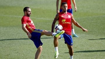 Dani Carvajal, en el entrenamiento de la Roja