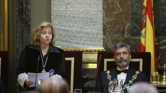 La fiscal general del Estado, Consuelo Madrigal durante su intervención. La fiscal general del Estado, Consuelo Madrigal durante su intervención.