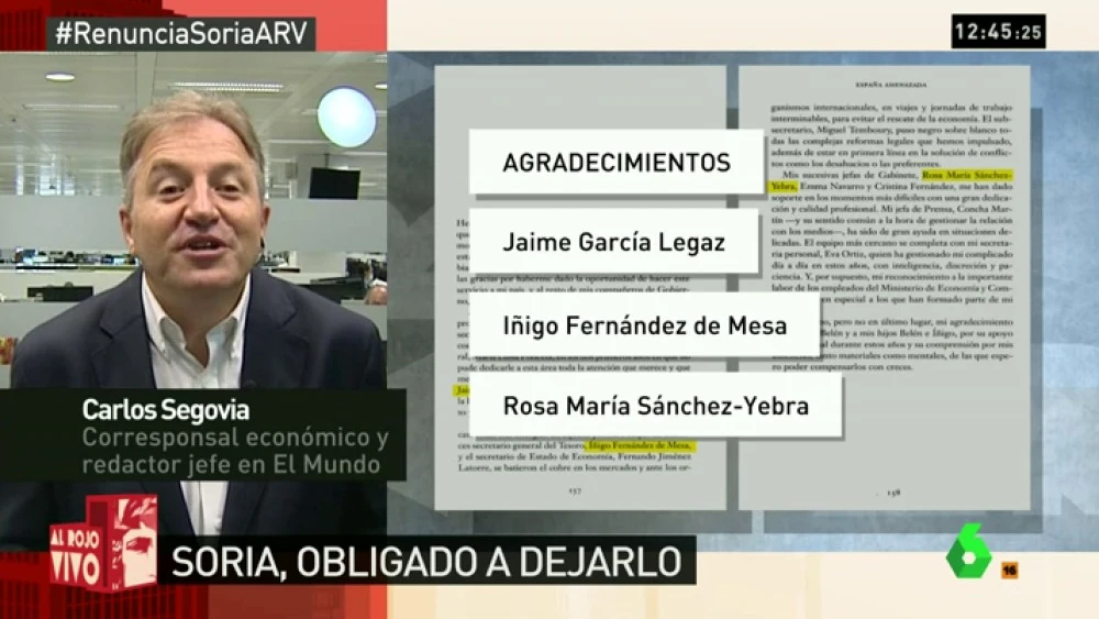 Soria y miembros de la comisión evaluadora, protagonistas en los agradecimientos del libro de De Guindos