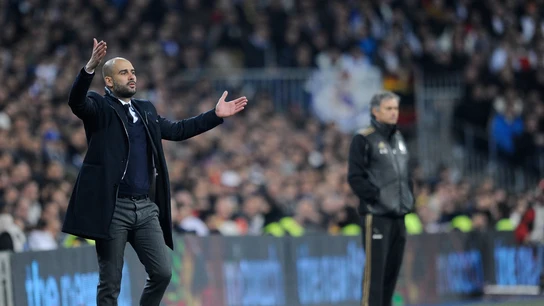Guardiola-Mourinho en un Madrid-Barça. Guardiola-Mourinho en un Madrid-Barça.