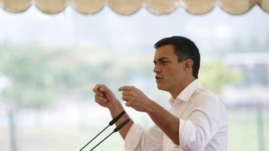 El secretario general del PSOE, Pedro S&aacute;nchez, hoy en Cerceda