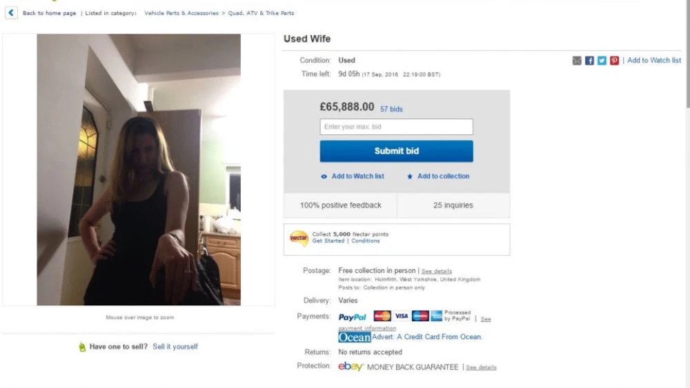El anuncio publicado por un marido en ebay para vender a su &quot;mujer usada&quot; 
