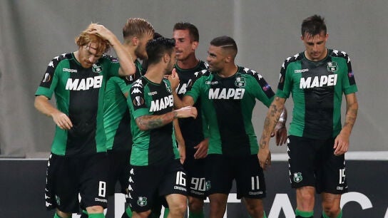 Los jugadores del Sassuolo celebran un gol ante el Athletic