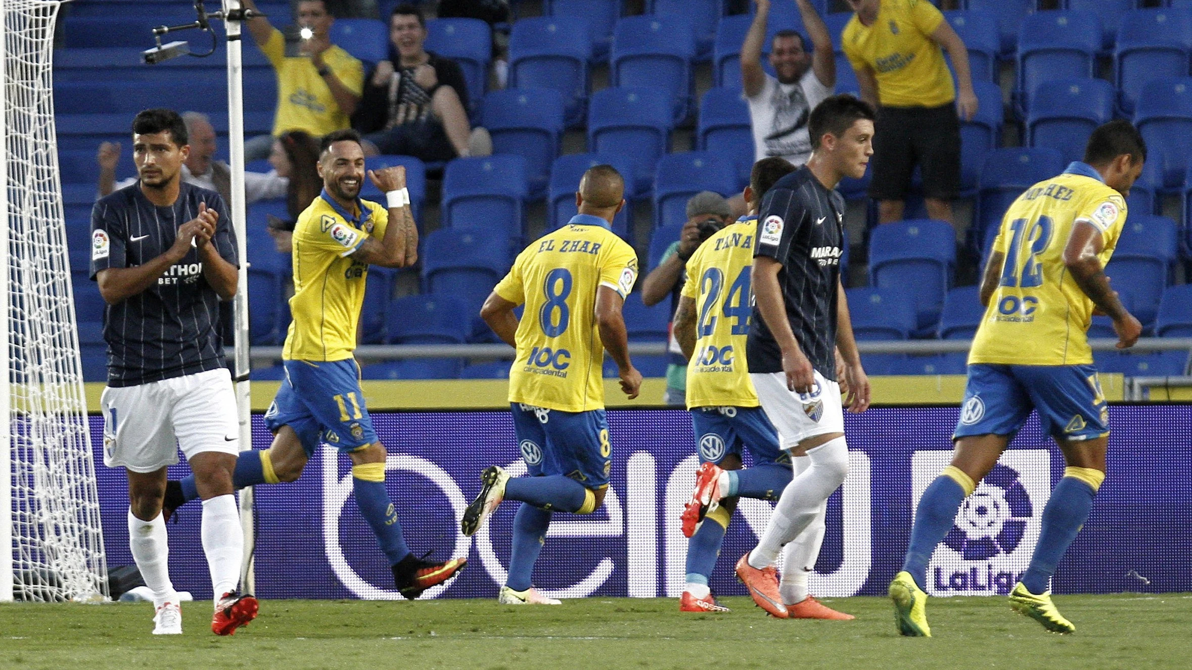 Momo celebra el gol de la victoria frente al Málaga