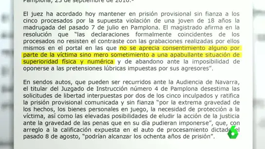 Auto del juez sobre la violación de San Fermín Auto del juez sobre la violación de San Fermín