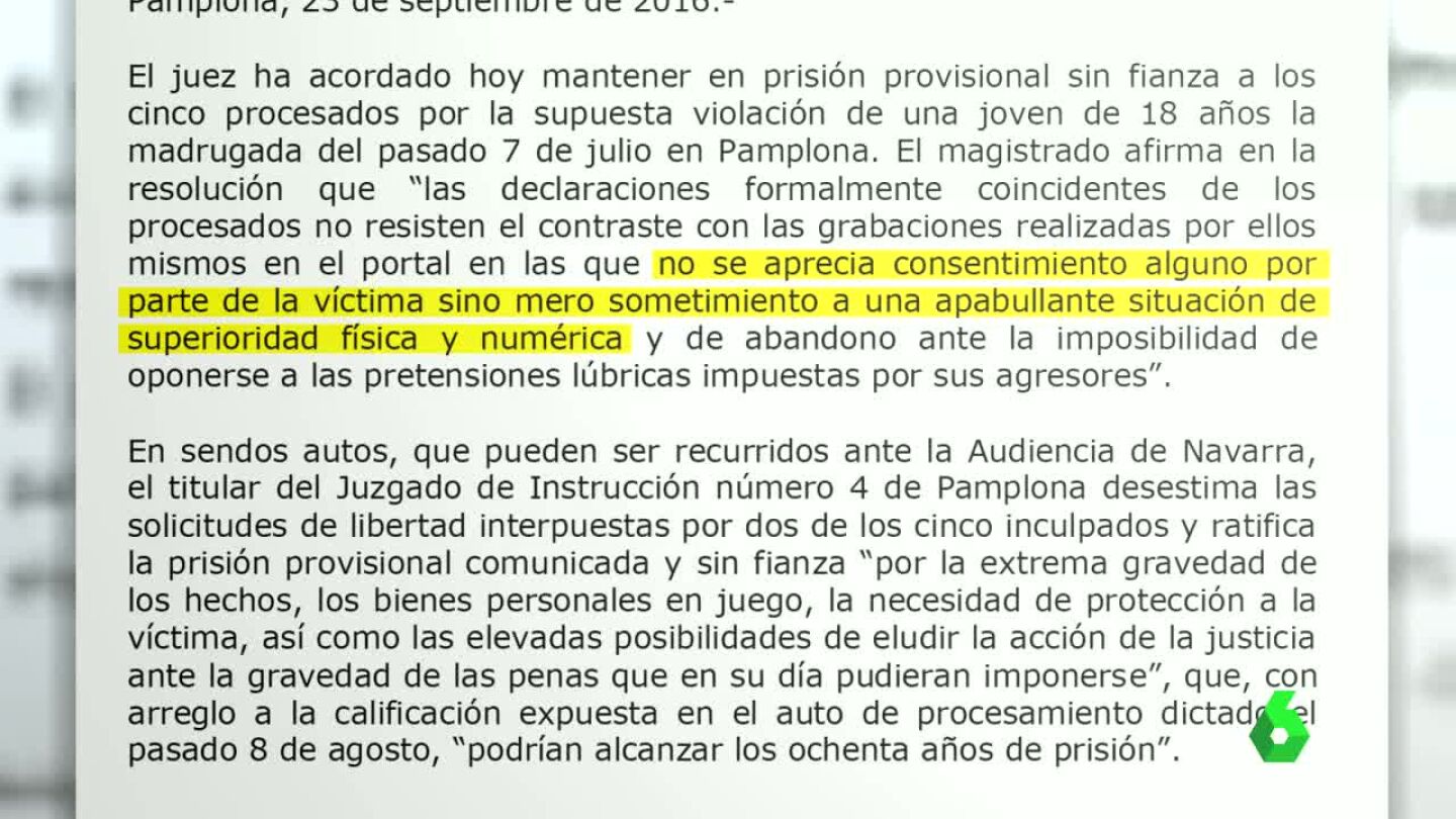 Auto del juez sobre la violaci&oacute;n de San Ferm&iacute;n