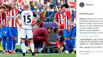 Mensaje de apoyo de Filipe Luis tras la lesión de Augusto en Instagram