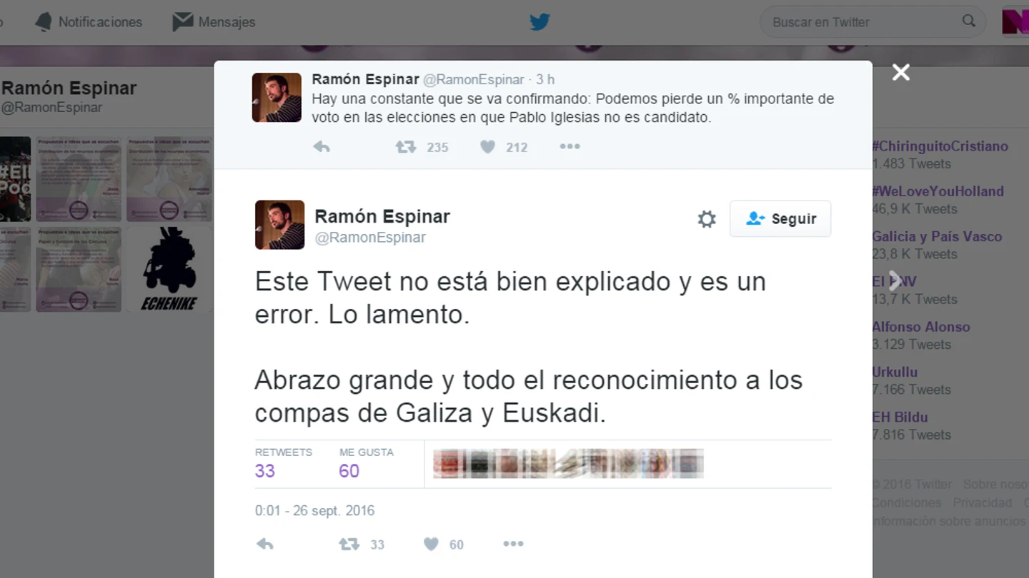 Tuit de Ramón Espinar Tuit de Ramón Espinar