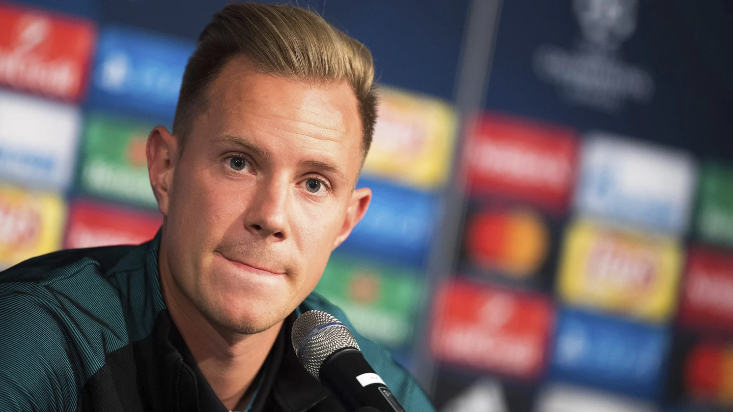 Ter Stegen, durante la rueda de prensa Ter Stegen, durante la rueda de prensa