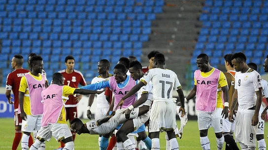 Jugadores de la Selección de Ghana celebrando un triunfo Jugadores de la Selección de Ghana celebrando un triunfo