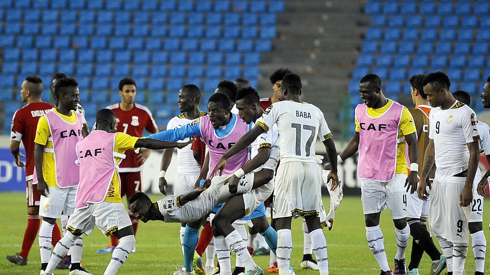 Jugadores de la Selección de Ghana celebrando un triunfo