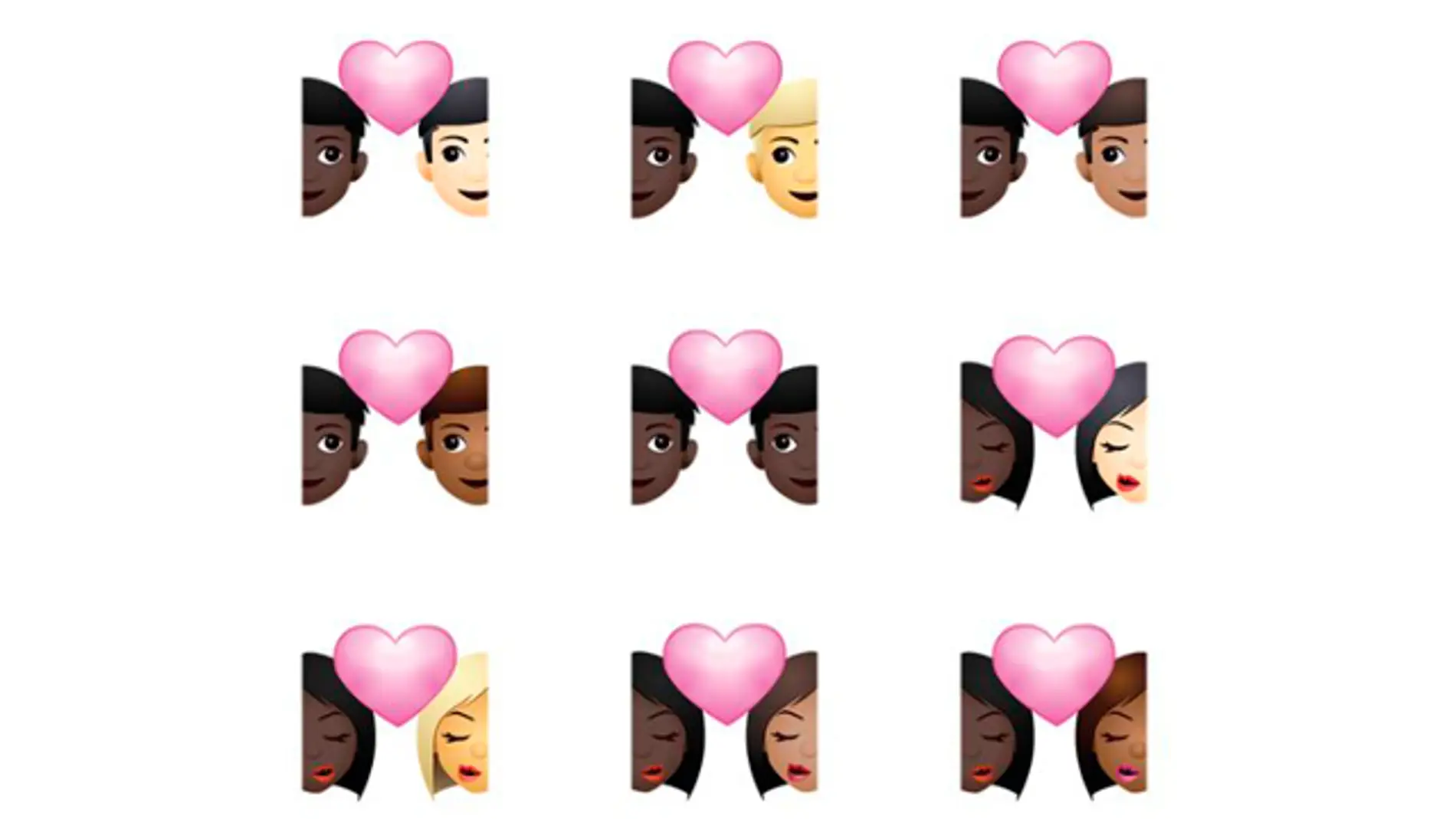 Parejas de diferentes razas en emojis