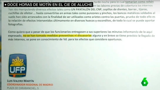 Imagen del informe que aconsejaba actuar en el CIE de Aluche Imagen del informe que aconsejaba actuar en el CIE de Aluche