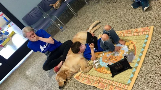 Niño con autismo junto a su nuevo amigo Tornado Niño con autismo junto a su nuevo amigo Tornado