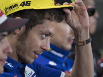 Valentino Rossi, en una rueda de prensa junto a M&aacute;rquez y Lorenzo