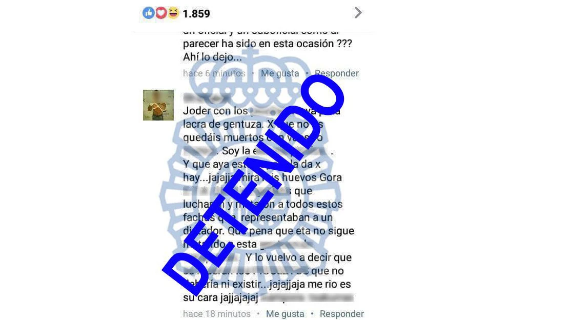 Captura del mensaje ofensivo a los guardias civiles de Alsasua Captura del mensaje ofensivo a los guardias civiles de Alsasua