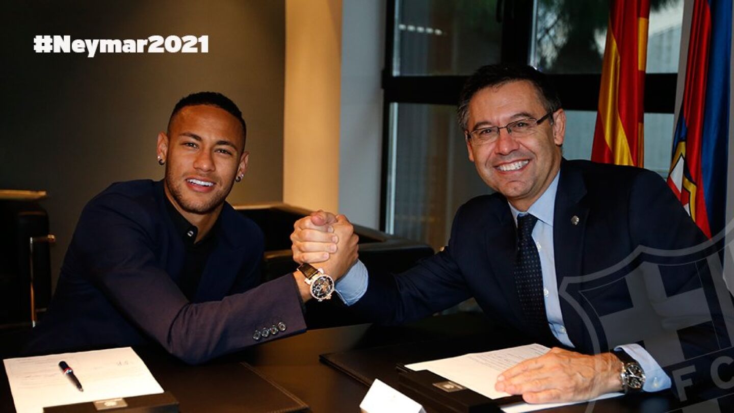 Neymar y Bartomeu certifican la renovaci&oacute;n del brasile&ntilde;o hasta 2021
