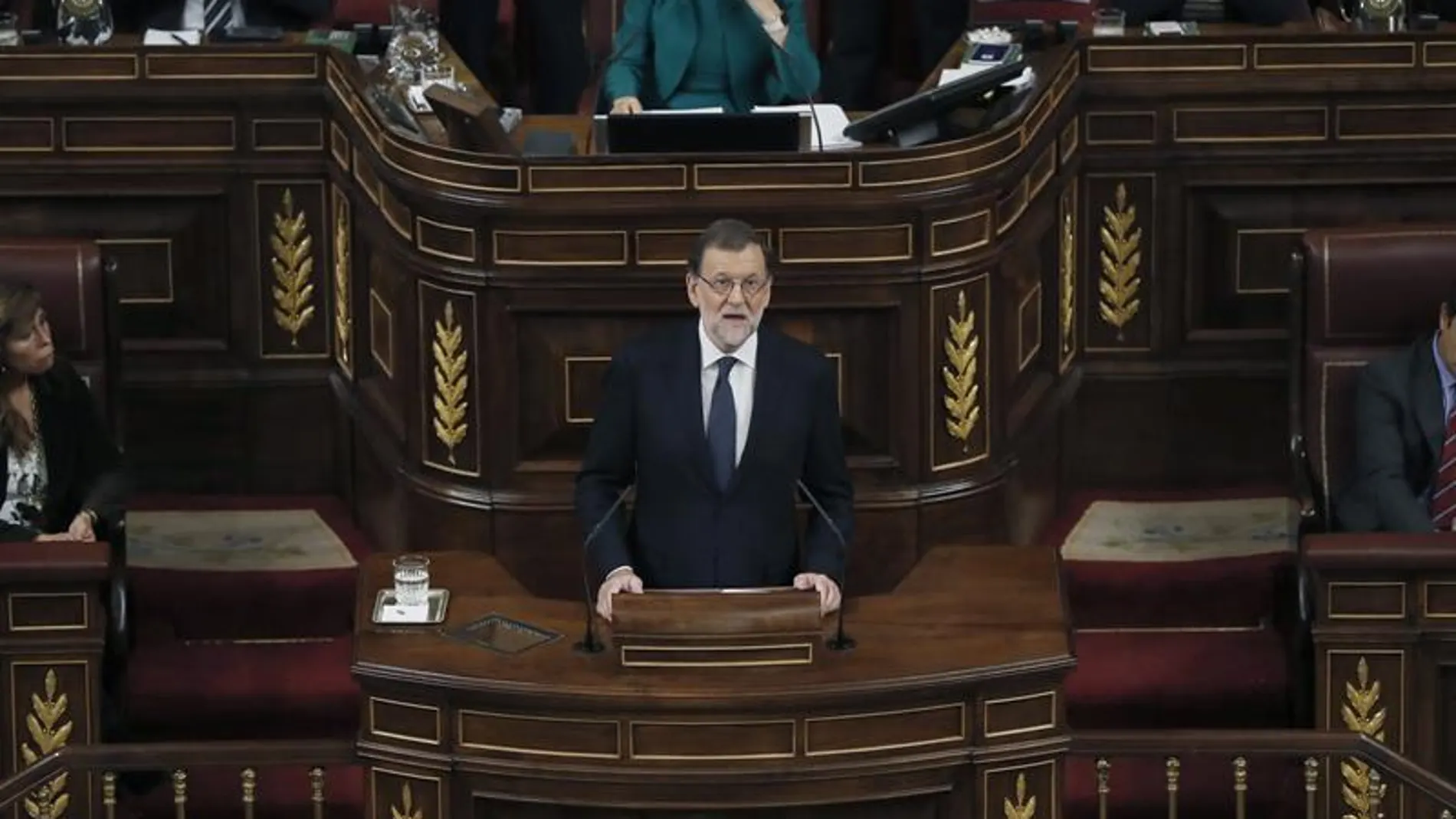 El líder del PP y presidente del Gobierno en funciones, Mariano Rajoy, durante su intervención en el debate de su investidura